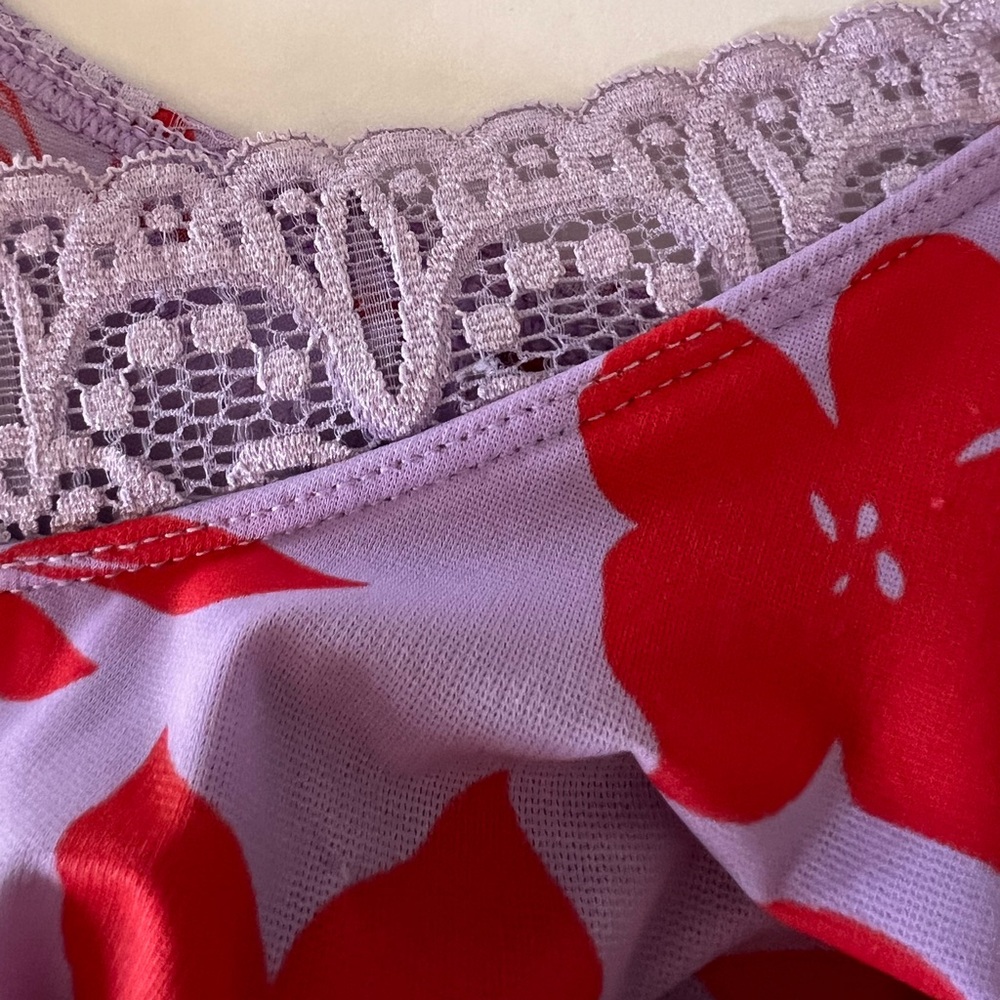 Ruby Ribbon Diva Lace Cami Floral Hibiscus Pink Purple size 42 - Picture 10 of 13